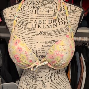 Victoria's Secret Yellow and Pink Lace Bikini Top